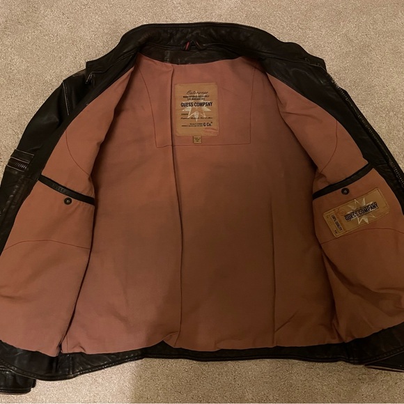Vintage Guess Men's Leather Moto Jacket - Picture 3 of 4